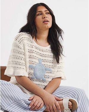 JD Williams Crochet Top With Turtle Applique - White