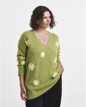 Simply Be V Neck Flower Trim Tunic - Green