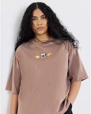 Simply Be Embroidered Coffee & Pastry T-Shirt - Brown
