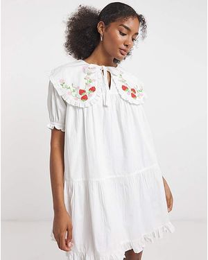 Neon Rose Cotton Dress - White