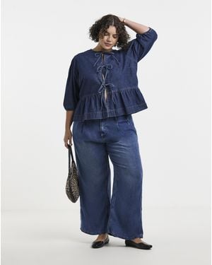 Simply Be Draped Wide Leg Jeans - Blue