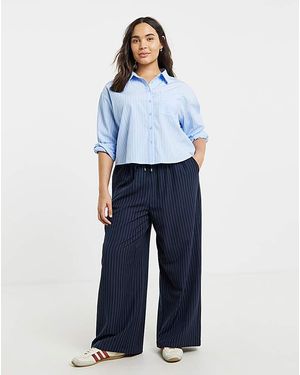Simply Be Pinstripe Wide Leg Trousers - Blue