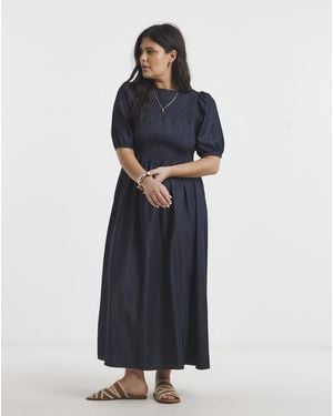 Simply Be Denim Soleil Shirred Midaxi Dress - Blue