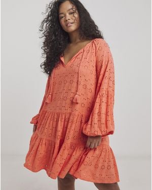 Beach To Beach Broderie Mini Beach Dress - Red