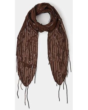 Accessorize Sequin Tassel Skinny Scarf - Brown