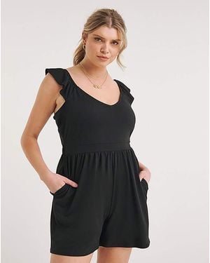 Simply Be Supersoft Frill Playsuit - Black