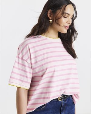 Simply Be Stripe Scallop Edge T-Shirt - Pink