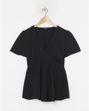Simply Be V Neck Tea Blouse - Black