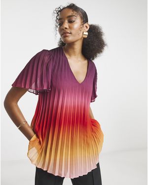 Joanna Hope Ombre Pleated Blouse - Red