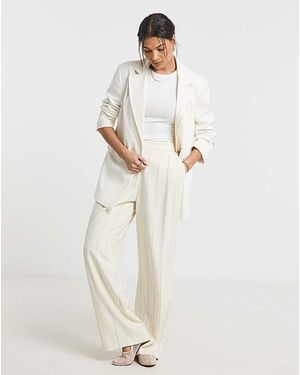 Simply Be Pinstripe Linen Blend Wide Leg Trouser - White