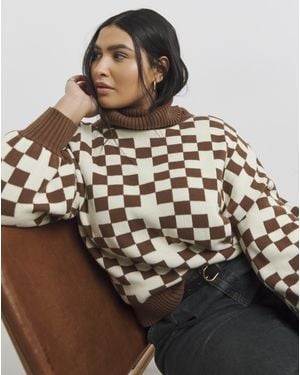 Native Youth Oversized Chequered Jumper - Brown