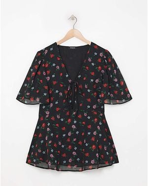 Simply Be Ruched Keyhole Tie Blouse - Multicolour