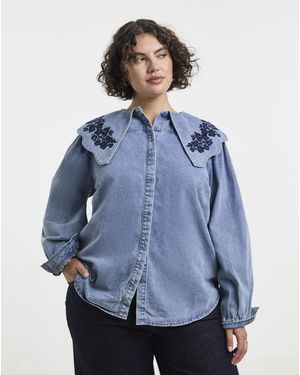 Simply Be Blouse With Embroidered Collar - Blue