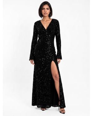 Maya Deluxe Sequined Velvet Maxi Dress - Black