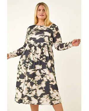 Roman Curve Abstract Print Midi Dress - White