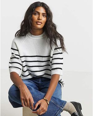 Simply Be Short Sleeve Boxy Knitted T-Shirt - Multicolour