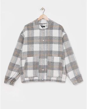 Simply Be Checked Brushed Faux Wool Bomber - Grey
