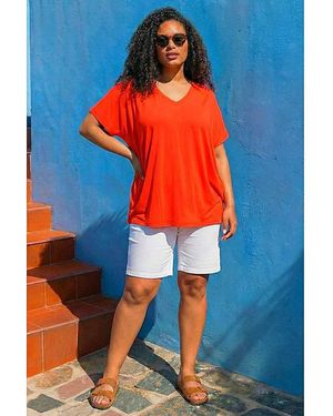 Roman Curve V-Neck Stretch Top - Blue