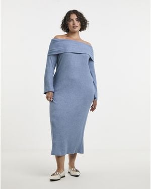 Simply Be Cosy Rib Bardot Maxi Dress - Blue