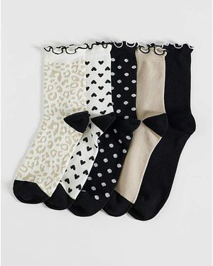 Pretty Secrets 5 Pk Lettuce Hem Ankle Socks (Wide Fit) - Black