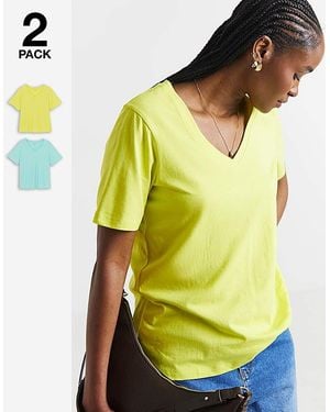 Simply Be 2 Pack V Neck T-Shirts - Yellow