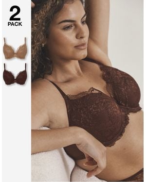 Pretty Secrets 2 Pack Ella Plunge Wired Bras - Brown