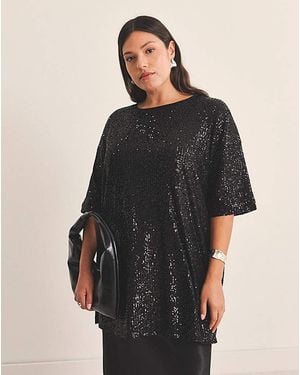 Simply Be Linear Sequin Oversized T-Shirt - Black