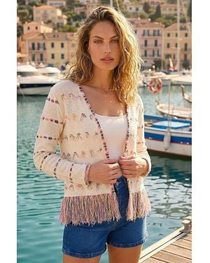 Roman Roman Fringe Light Knit Cardigan - Blue