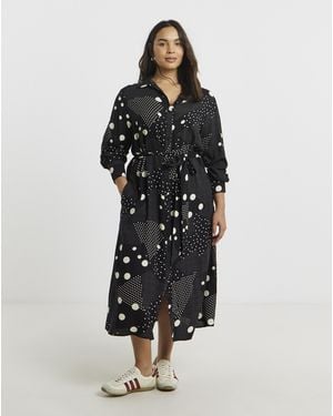 Simply Be Print Viscose Midi Dress - Black