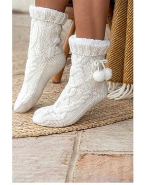 Pour Moi Cosy Cable Knit Slipper Sock - Natural