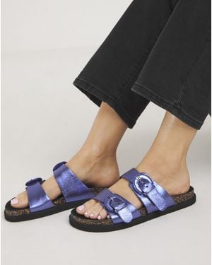Simply Be Double Buckle Sandal Ex Wide - Purple
