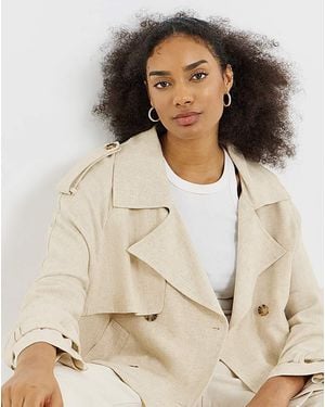 Simply Be Cropped Linen Trench - Natural
