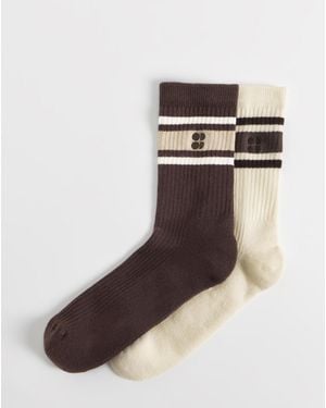 Sweaty Betty Ribbed Crew Sock 2 Pack - Brown