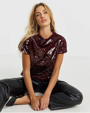 Simply Be Glossy Sequin Cap Sleeve Top - Brown