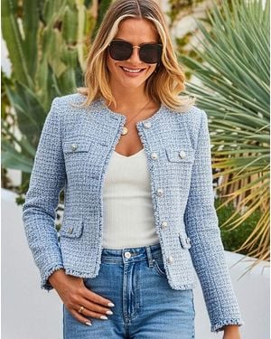 Sosandar Textured Fringe Jacket - Blue