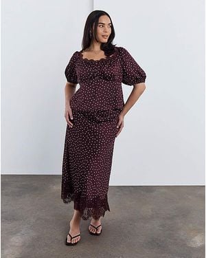 Simply Be Burgundy Spot Midaxi Skirt - Red