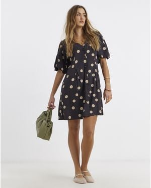 Simply Be Printed Linen Button Up Shift Dress - Multicolour
