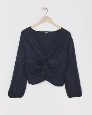 Simply Be Knot Front Velvet Blouse - Blue