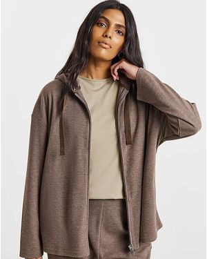 Simply Be Cut & Sew Rib Zip Hoodie - Brown