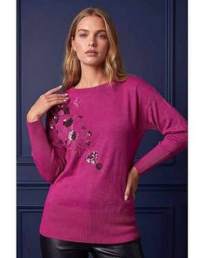 Roman Roman Sequin Floral Knit Jumper - Pink