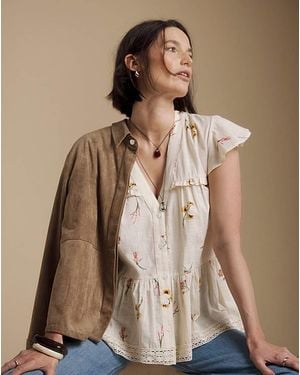 Julipa Lace Trim Peplum Blouse - Brown