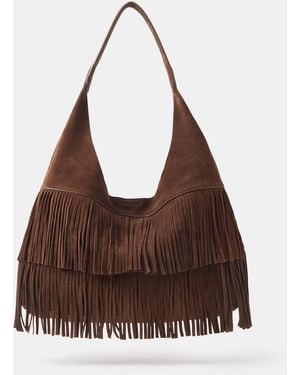 Accessorize Fringe Suede Shoulder Bag - Brown