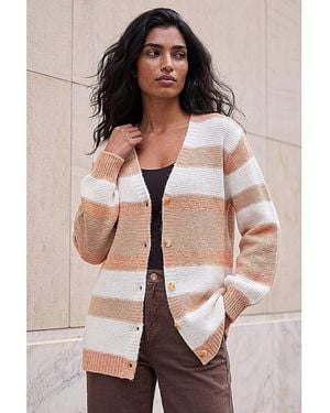 Roman Roman Stripe Knit Cardigan - Natural