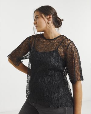 Simply Be Lace Boxy Top - Black