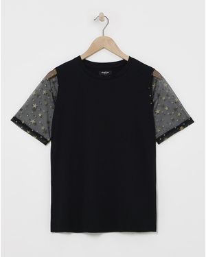 Simply Be Mesh Star Print Tee - Black