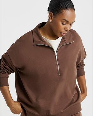 Simply Be Zip Neck Sweatshirt - Brown