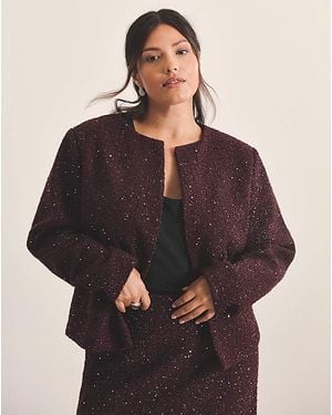 Simply Be Sbe Boucle Collarless Jacket With Wool - Brown