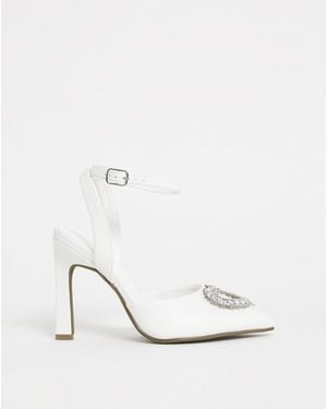 Simply Be Heart Trim Heeled Shoes Ex Wide - White
