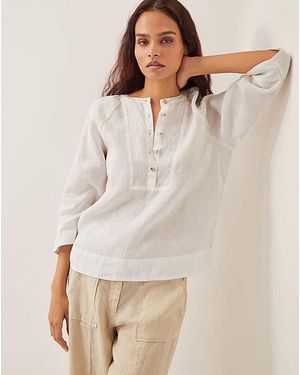Monsoon Rosa Bib Linen Blouse - Natural