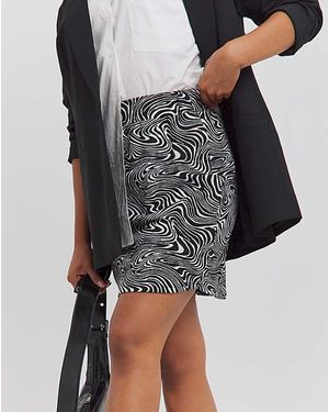 Simply Be Mono Swirl Ponte Curved Hem Mini Skirt - Black